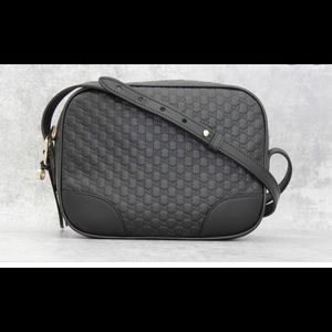Gucci Black Signature Embossed Crossbody Bag     Gucci Micro Guccissima